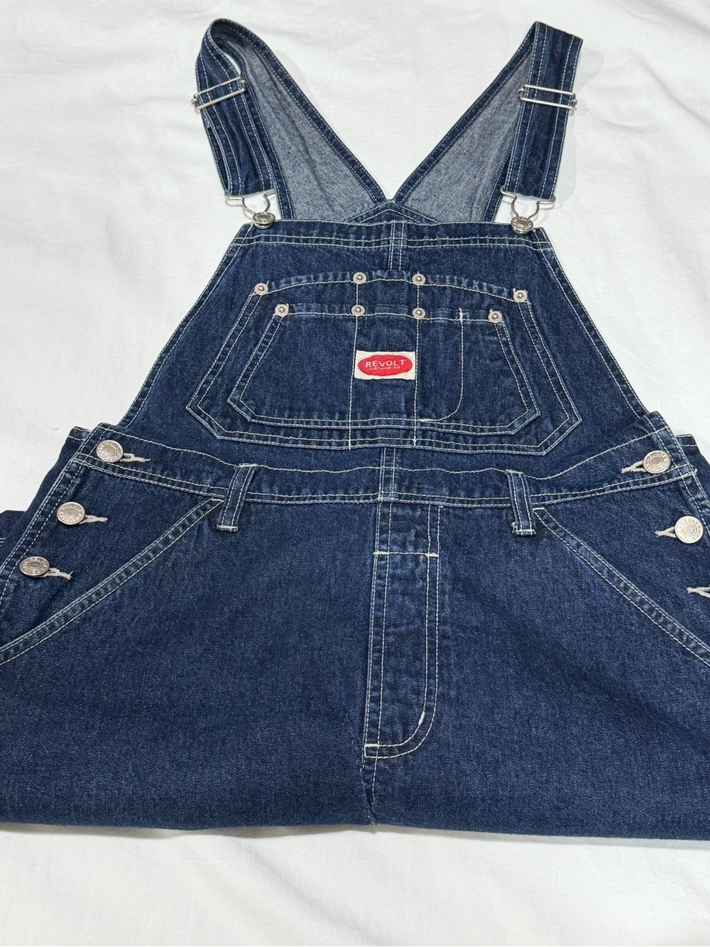 REVOLT Y2K “90s style Denim Overall Dress Medium Dark Wash Pinafore Jumper - Picture 2 of 13